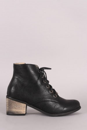 Lace Up Block Heeled Oxford Booties