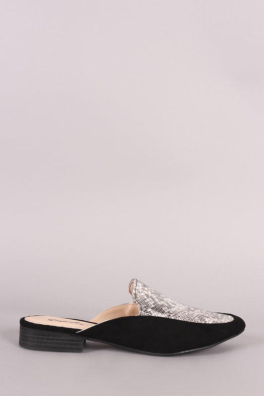 Qupid Python Almond Toe Slip-On Mule Flat