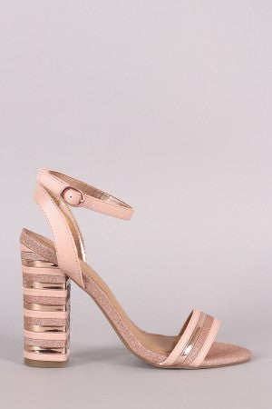 Bamboo Mixed Media Glitter Striped Band Chunky Heel