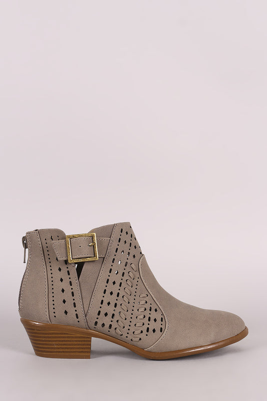 Qupid Perforation And Whipstitch Split Shaft Booties