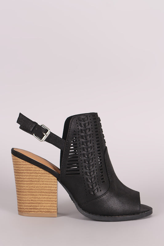 Qupid Perforation And Whipstitch Slingback Chunky Mule Heel