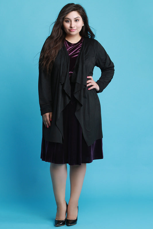 Vegan Suede Open Front Cardigan
