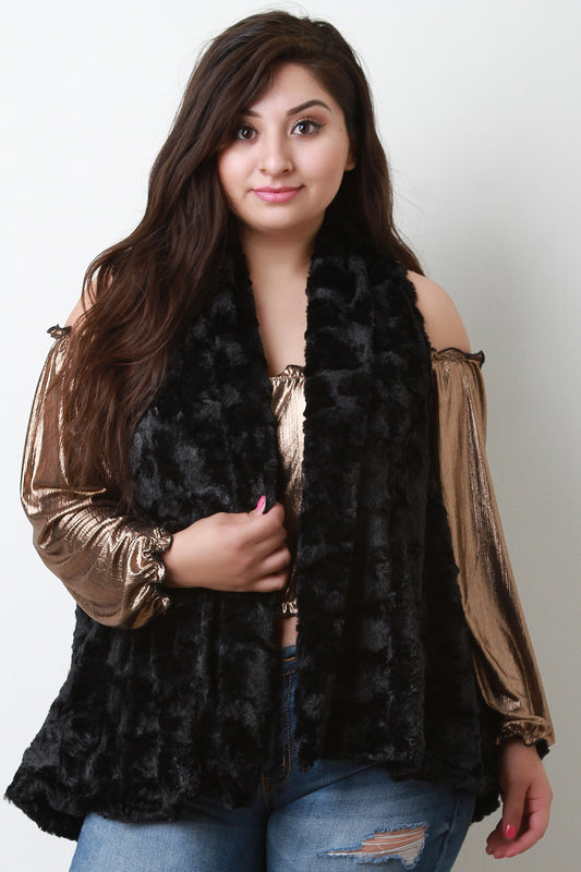 Quilted Faux Fur Open Front Vest