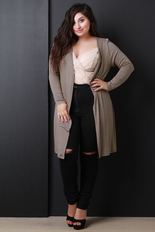 Soft Knit Open Front Side Slits Cardigan