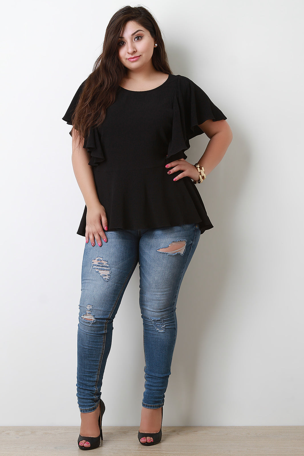 Butterfly Sleeves Peplum Top