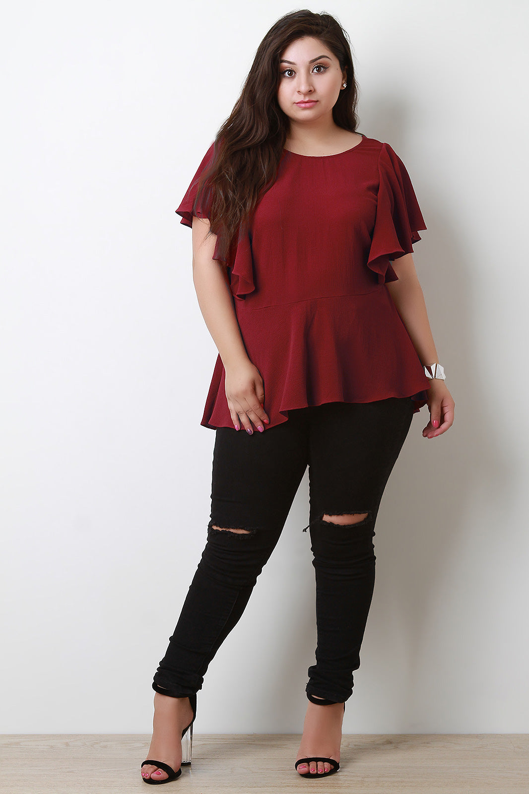 Butterfly Sleeves Peplum Top