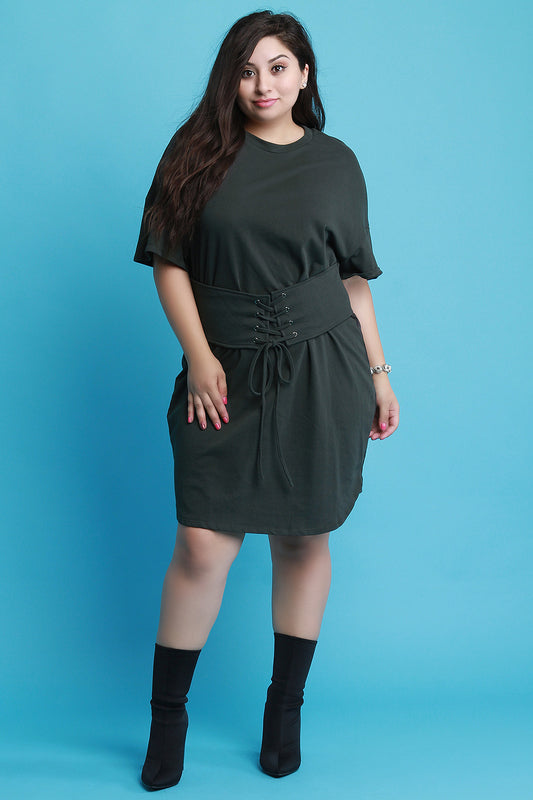 Corset Lace Up T-Shirt Midi Dress