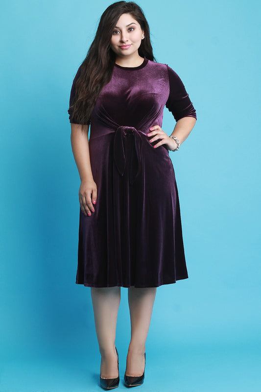 Waist Knotted Velvet Midi Dress