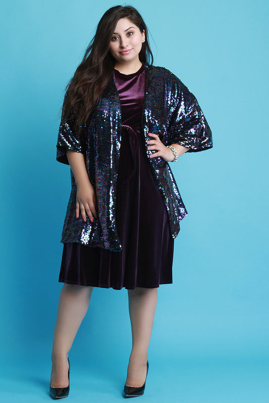 Sequin Open Front Kimono Sleeves Cardigan