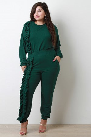 Ruffled Sleeves Sweatshirt With Jogger Pants Set