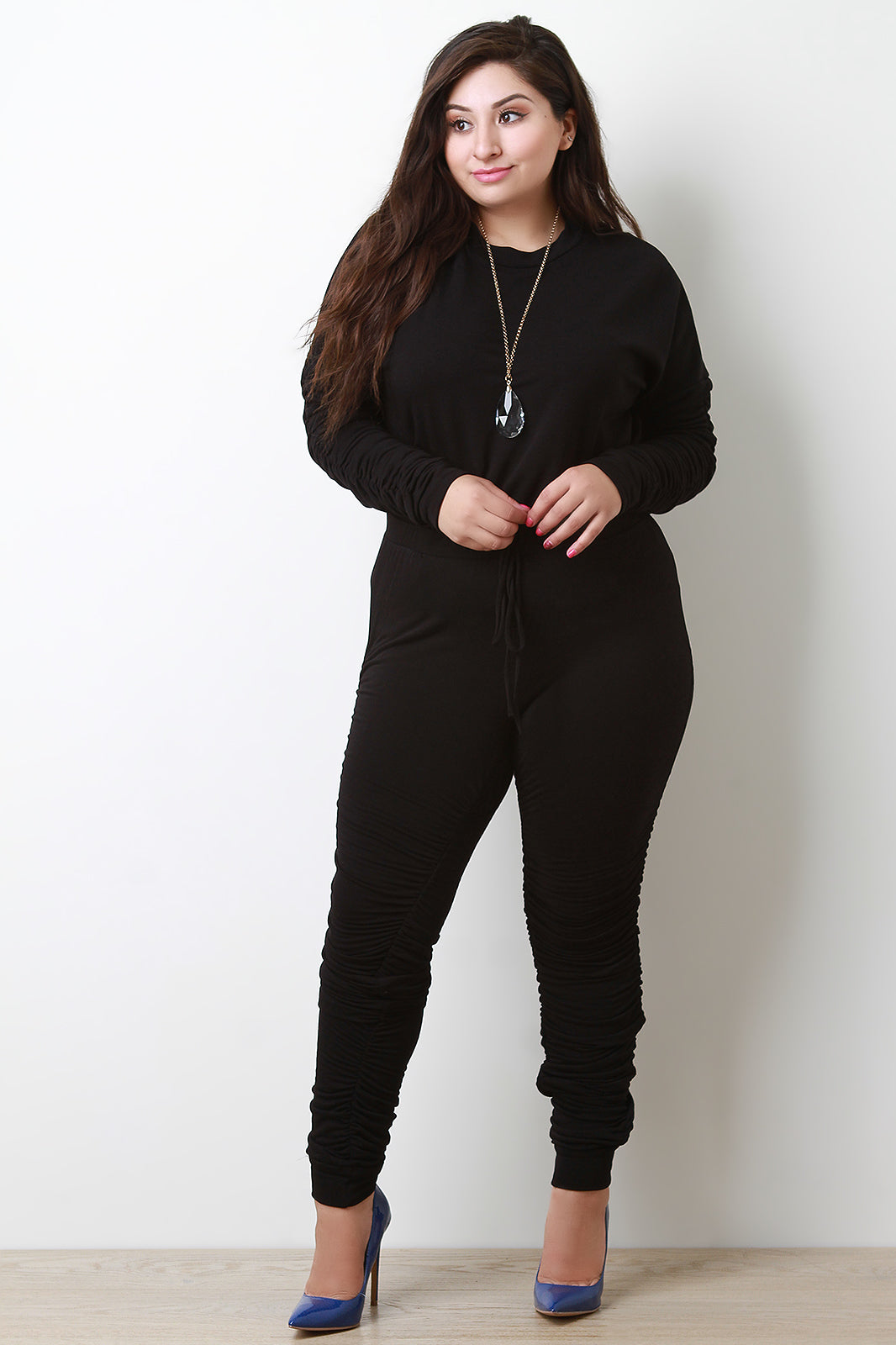 Ruched Sleeves Sweatshirt With Jogger Pants Set