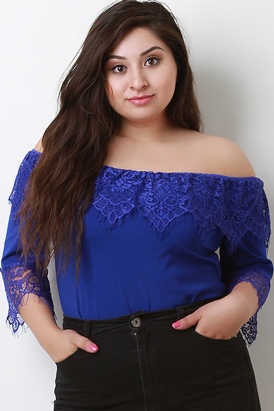 Floral Lace Tier Off The Shoulder Bodysuit