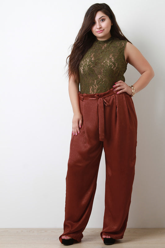 Satin Waist Sash Wide Leg Pants
