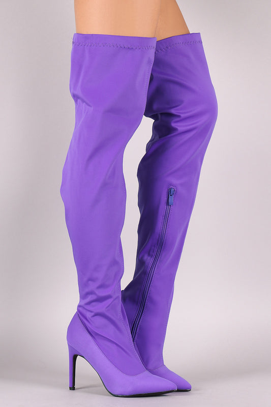 Pointy Toe Stiletto Over-The-Knee Nylon Boots
