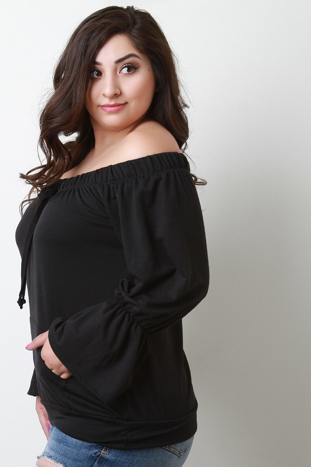 Trumpet Sleeves Off-The-Shoulder Top