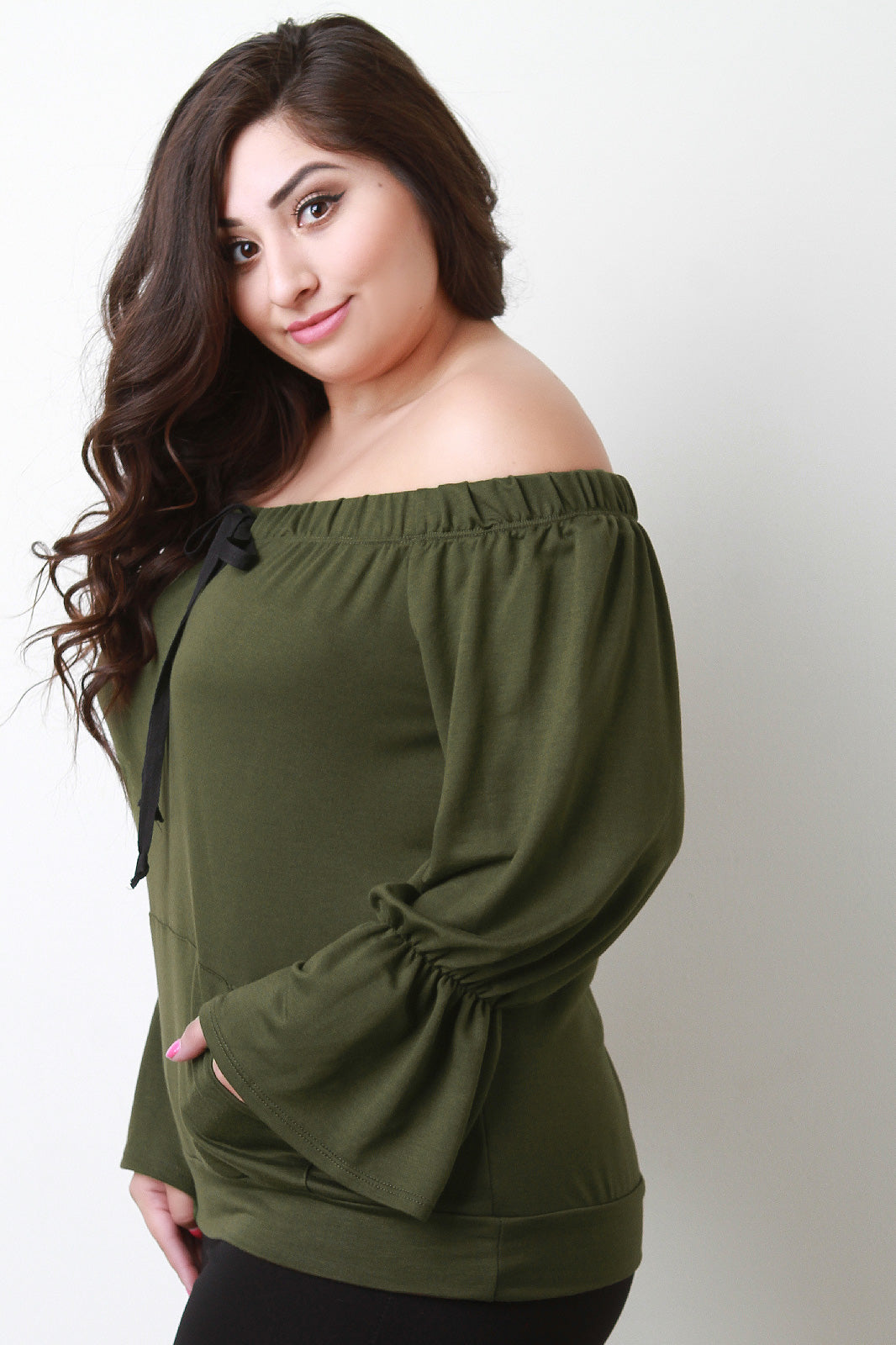 Trumpet Sleeves Off-The-Shoulder Top