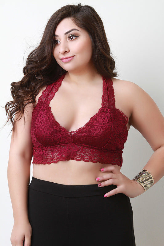 Floral Lace Scallop Edge Racerback Bralette