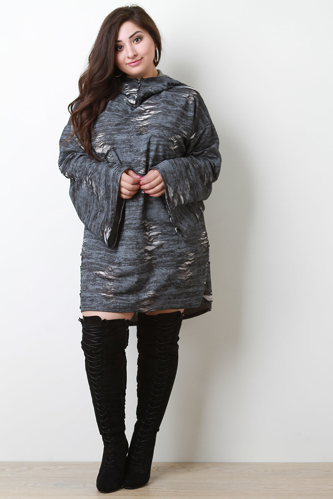Distressed Oversized Hoodie Dress