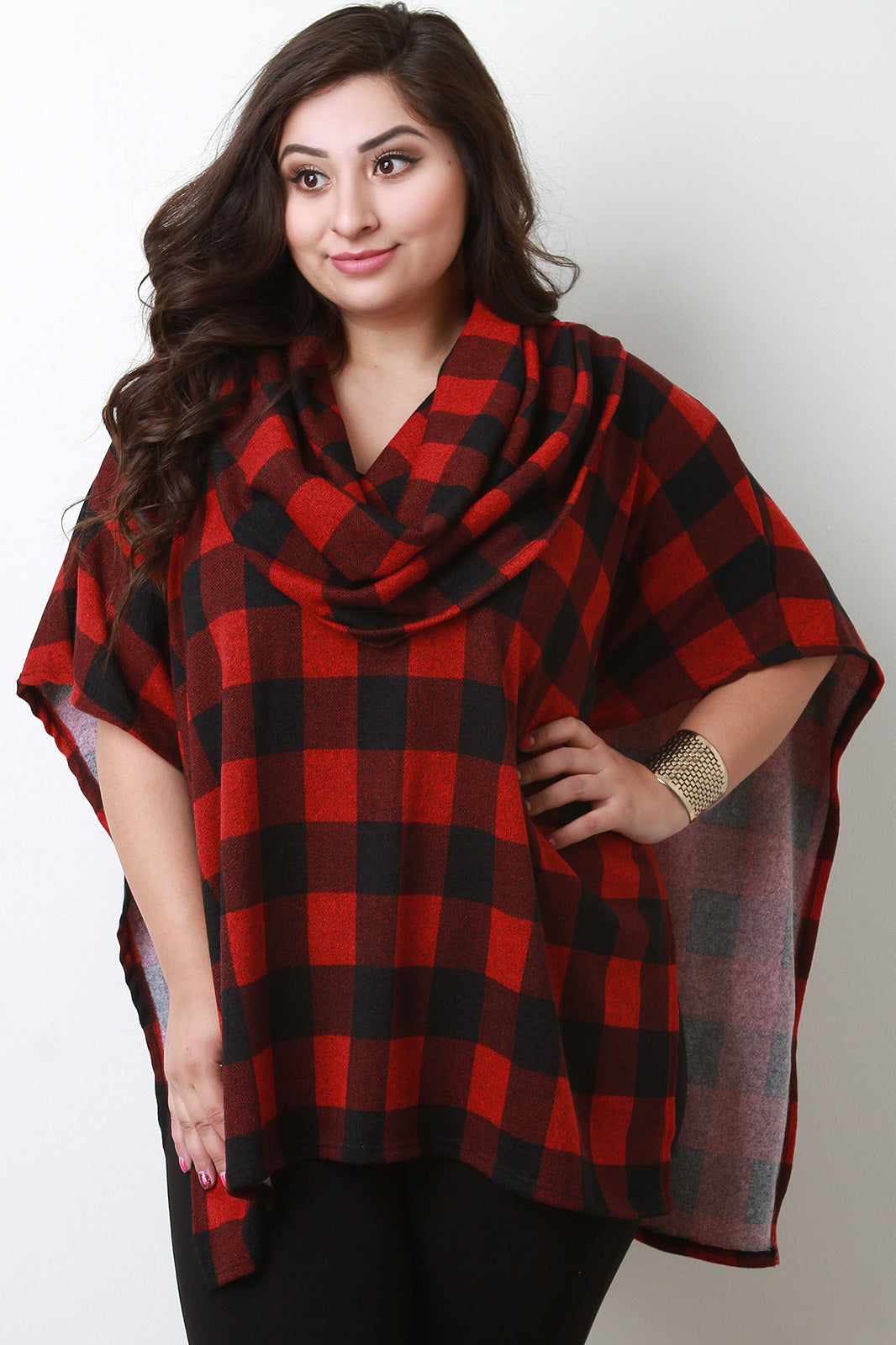 Lumberjack Plaid Cowl Neck Poncho