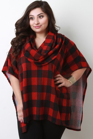 Lumberjack Plaid Cowl Neck Poncho