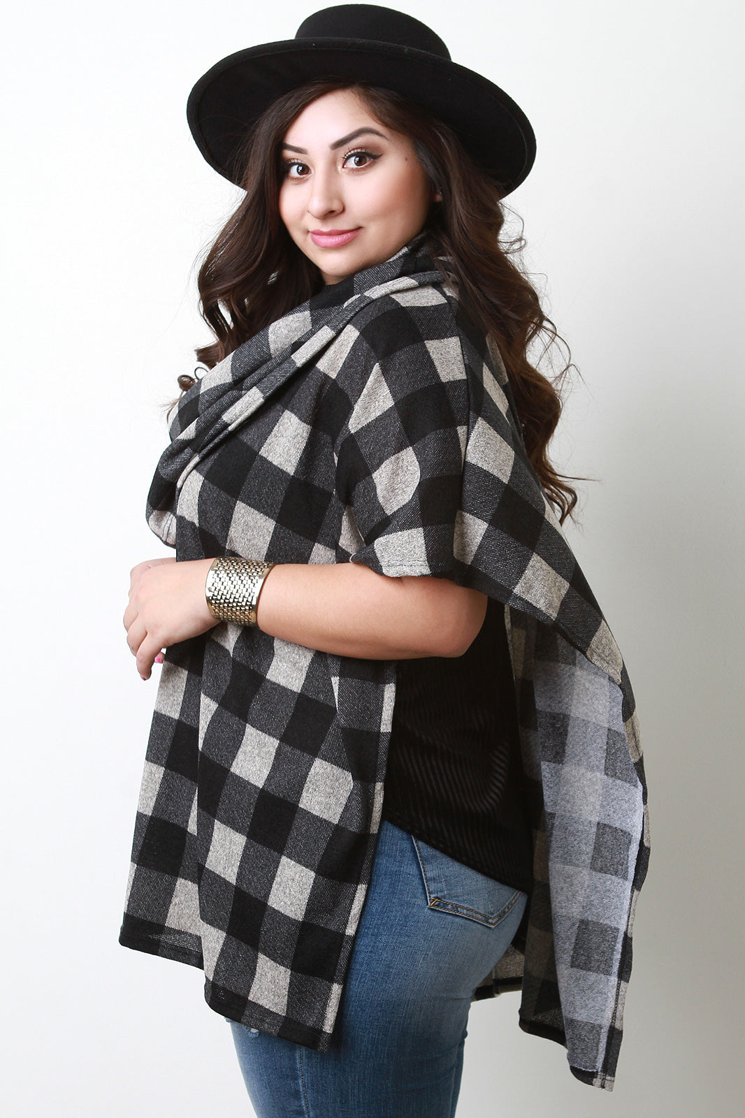 Lumberjack Plaid Cowl Neck Poncho