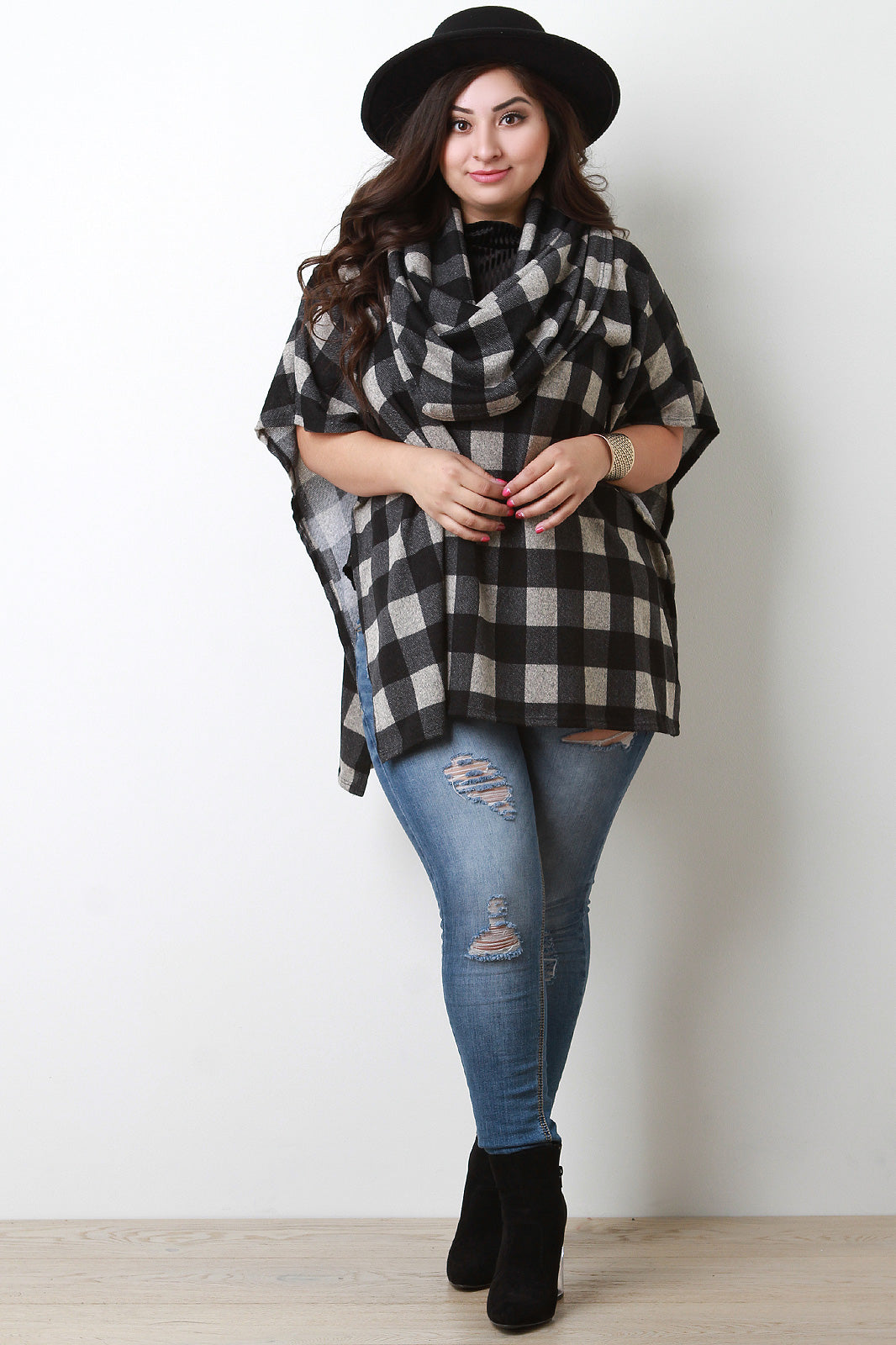 Lumberjack Plaid Cowl Neck Poncho