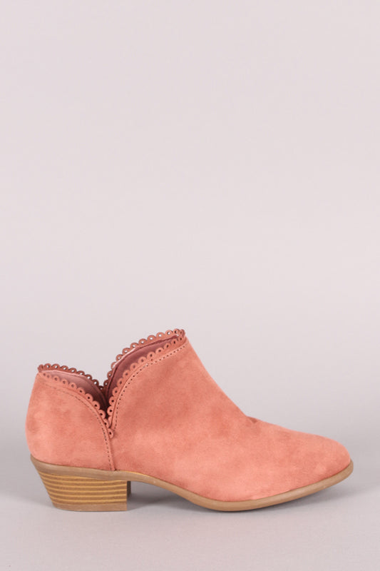 Qupid Scalloped Split Shaft Suede Booties