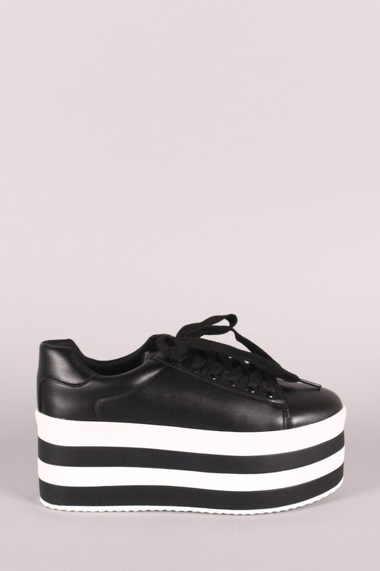 Qupid Stacked Stripes Flatform Lace-Up Sneaker