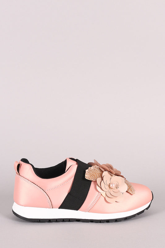 Qupid Floral Applique Slip-On Sneaker