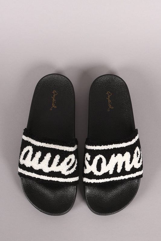 Qupid Awesome Graphic Open Toe Slide Sandal