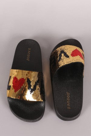 Bamboo Sequins Love Open Toe Slide Sandal