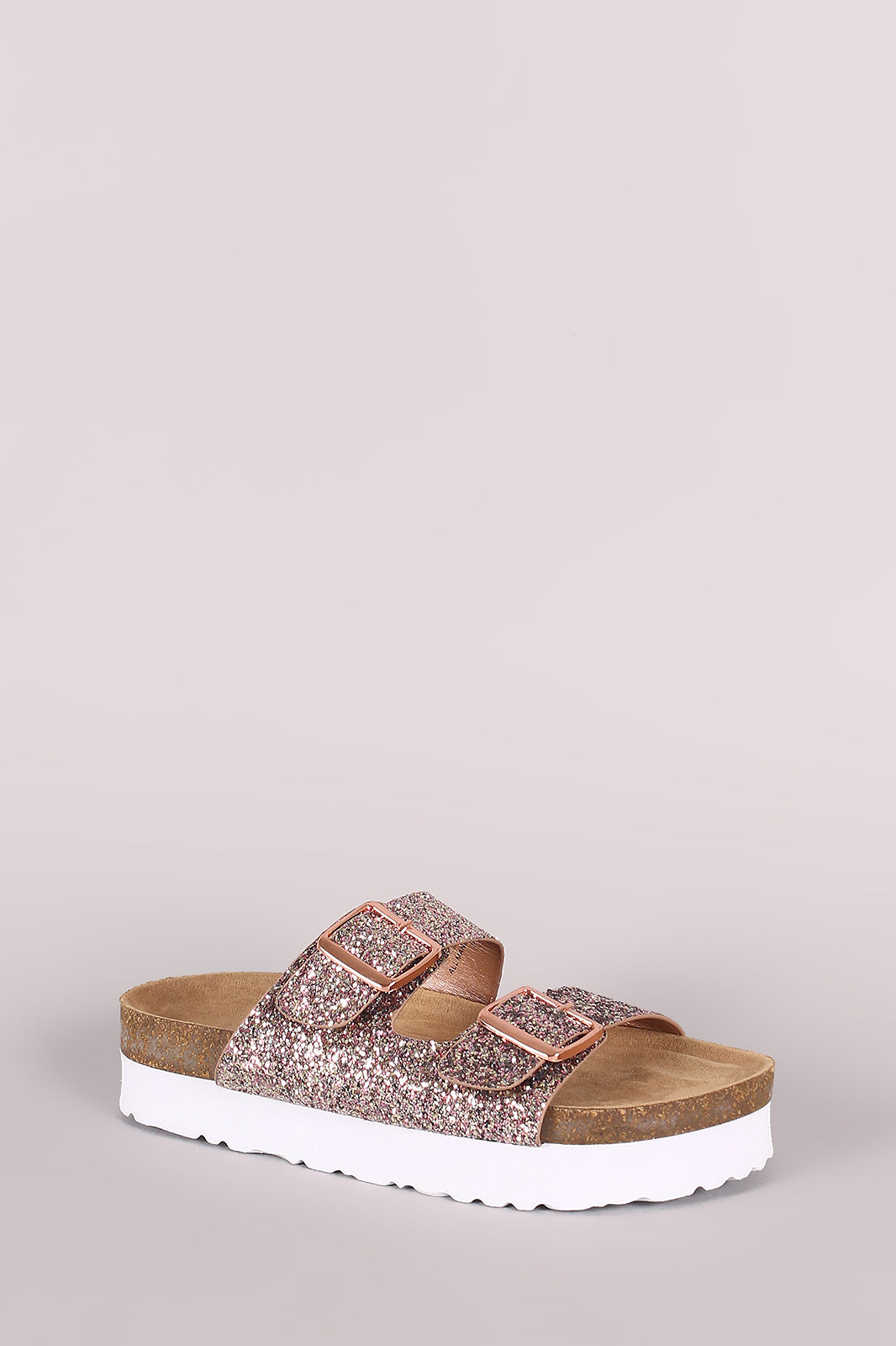 Bamboo Glitter Encrusted Buckled Footbed Slide Sandal