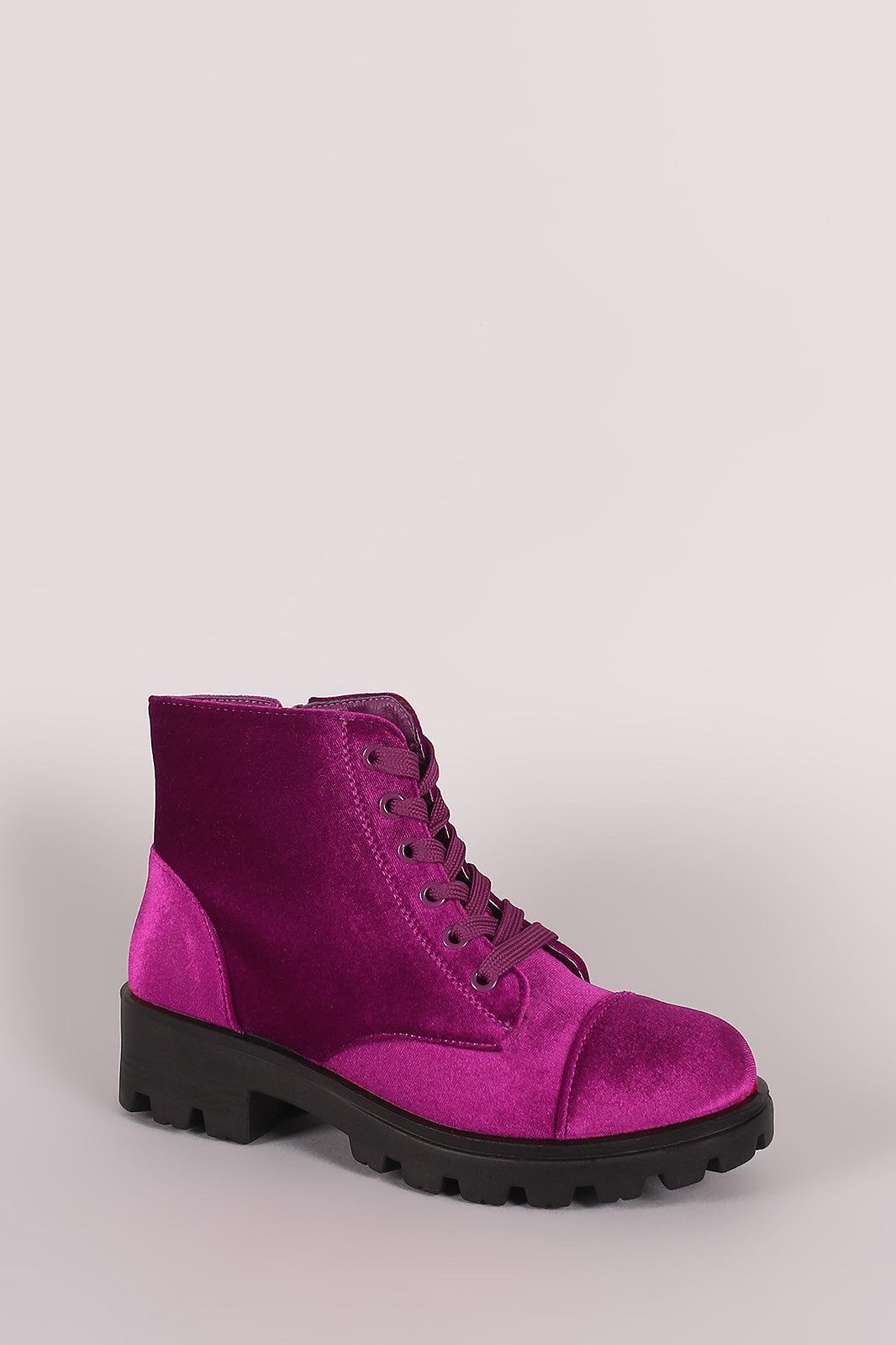 Bamboo Velvet Lace-Up Combat Ankle Boots