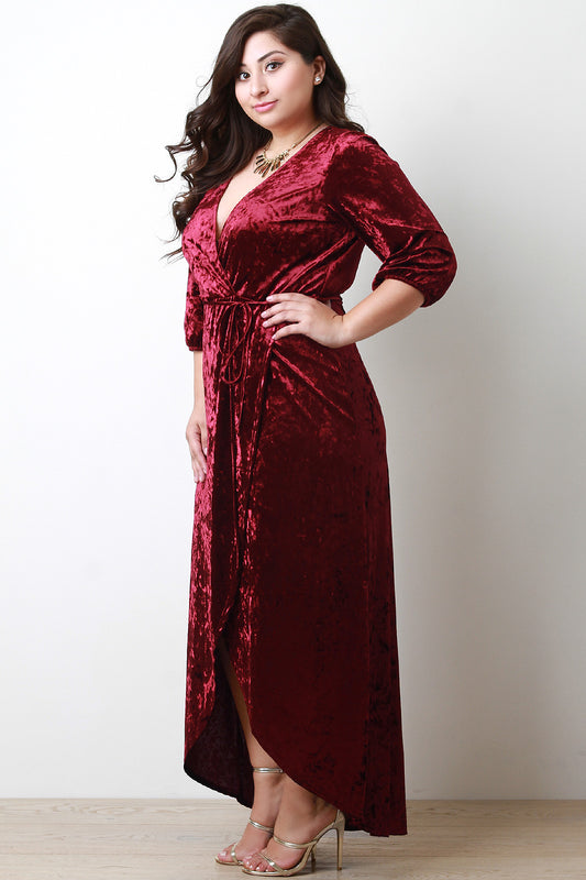 Surplice Crush Velvet Wrap Maxi Dress
