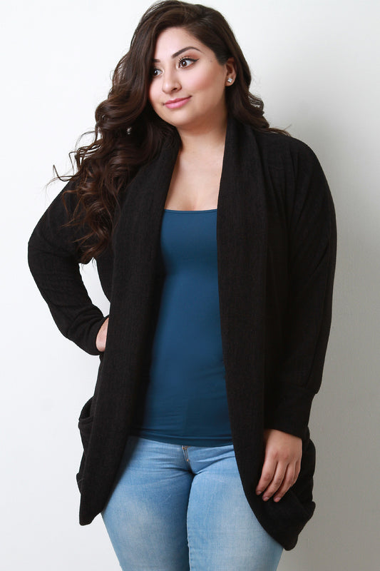 Drape Pockets Rounded Hem Cardigan