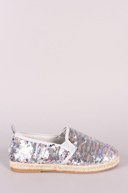 Bamboo Sequins Embellished Espadrille Trim Slip-On Flat