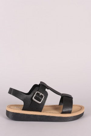 Bamboo Open Toe T-Strap Flatform Sandal