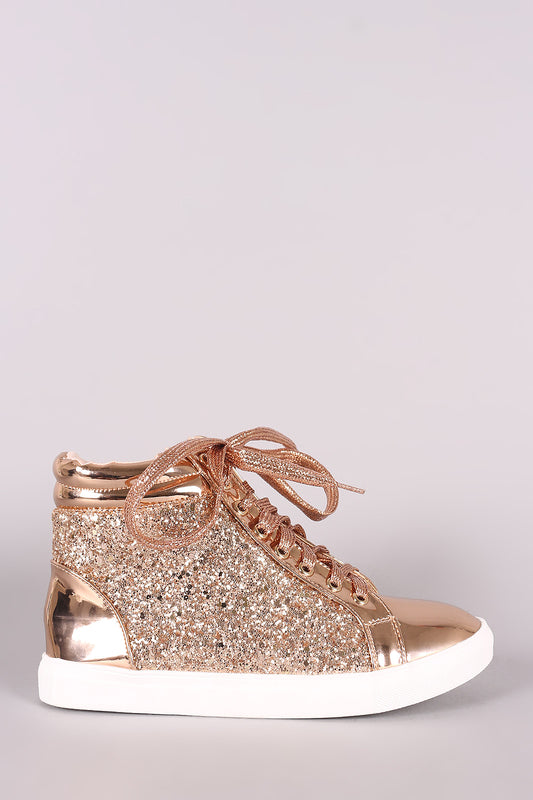 Encrusted-Glitter Lace Up High Top Sneaker
