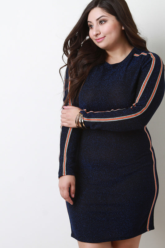 Glitter Striped Sleeves Bodycon Mini Dress
