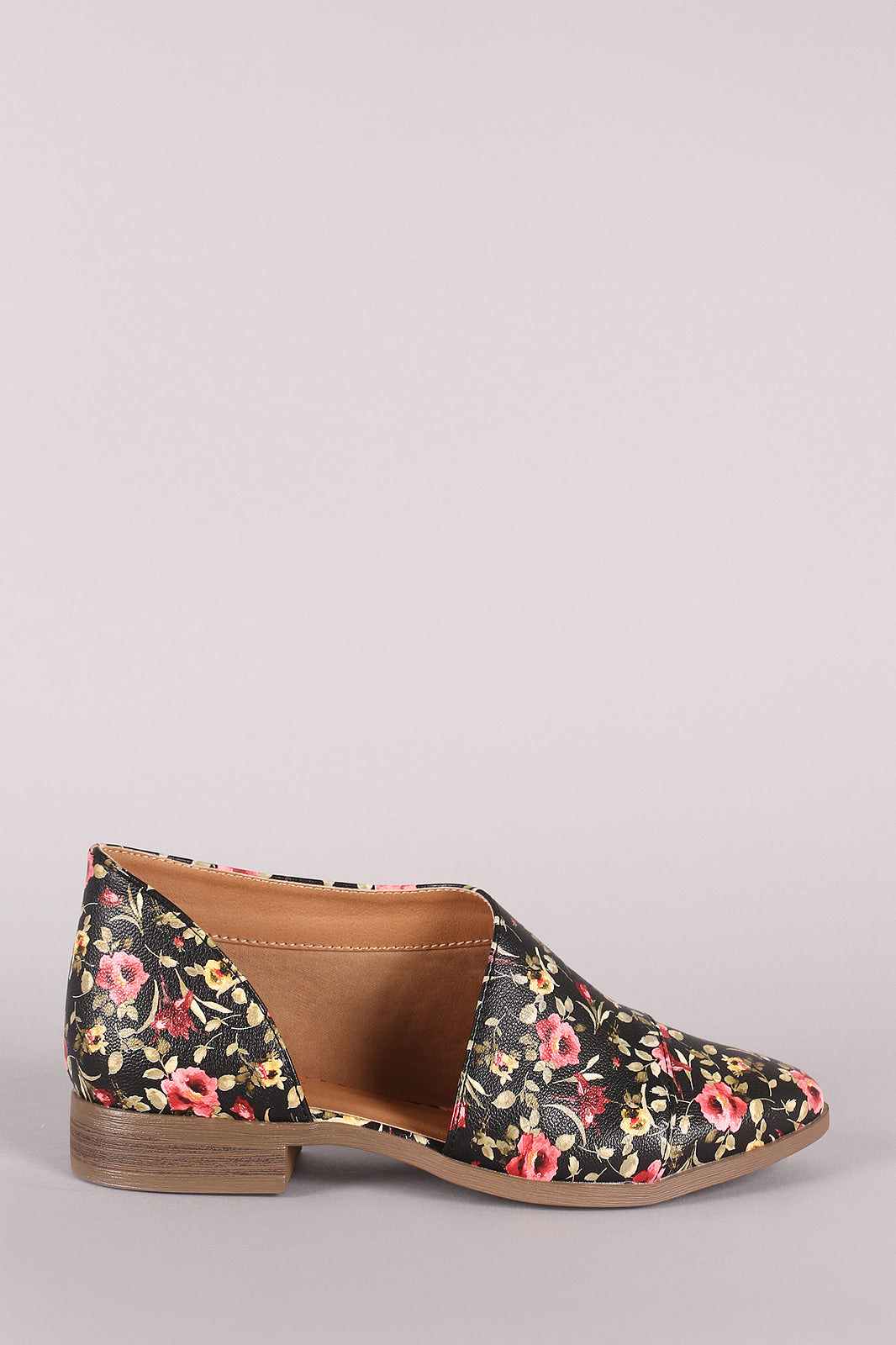 Qupid Floral Almond Toe Open Shank Oxford Flat