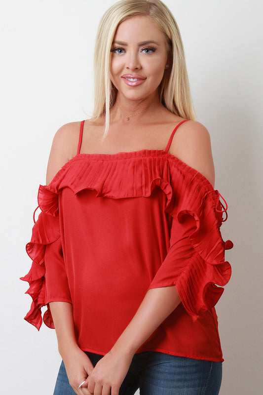 Off The Shoulder Pleated Ruffled Tier Top